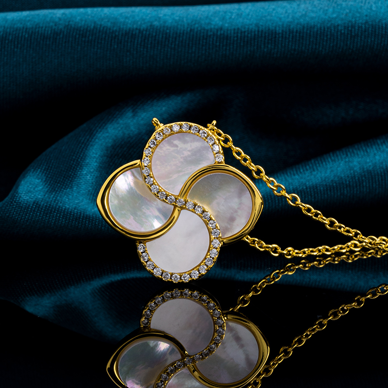 Elegant Clover White MOP & CZ Pendant