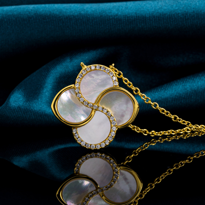 Elegant Clover White MOP & CZ Pendant