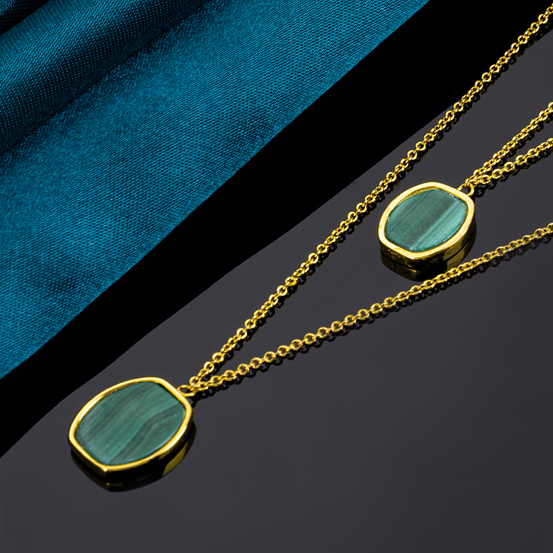 Geometric Square Malachite Layered Necklace