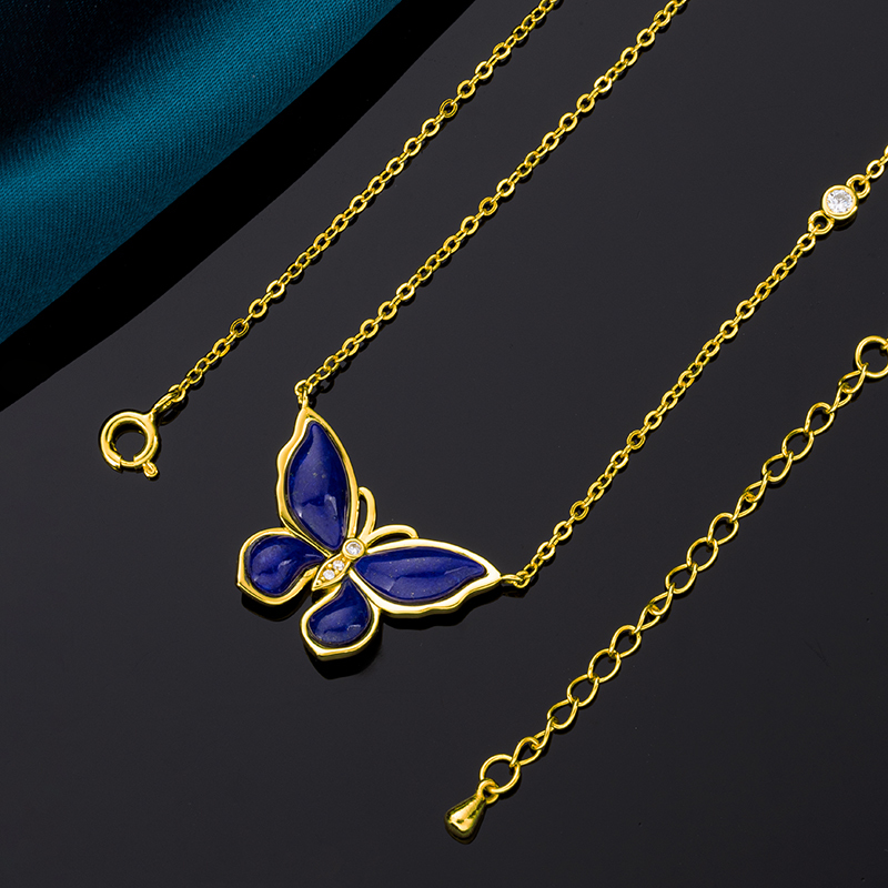 Lapis Lazuli Butterfly Pendant Necklace | Elegant Women's Jewelry