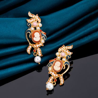 Cameo Vintage Earrings: Maillard Aesthetic Design