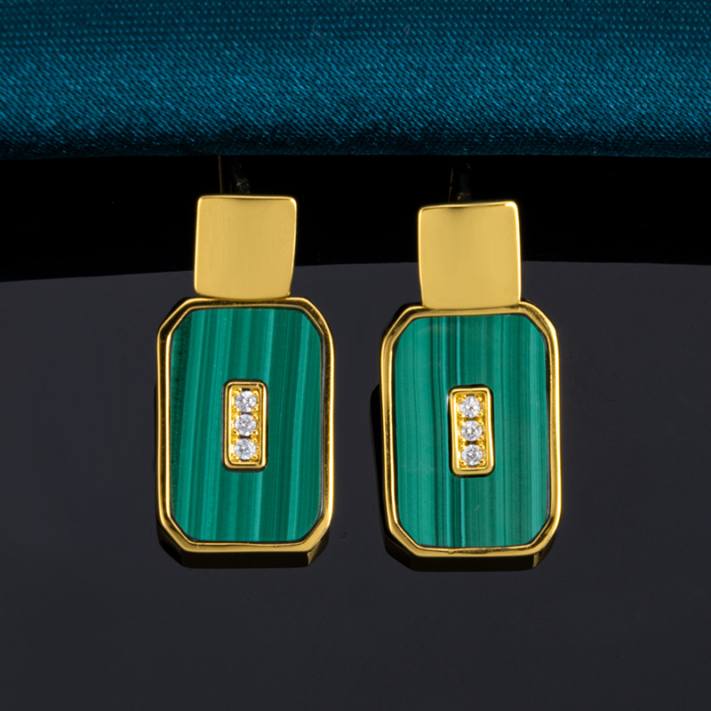 Natural Malachite Perfume Bottle Earrings - Fashion Studs