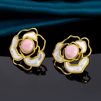 Natural Queen Conch Camellia Earrings - Dainty Fashion