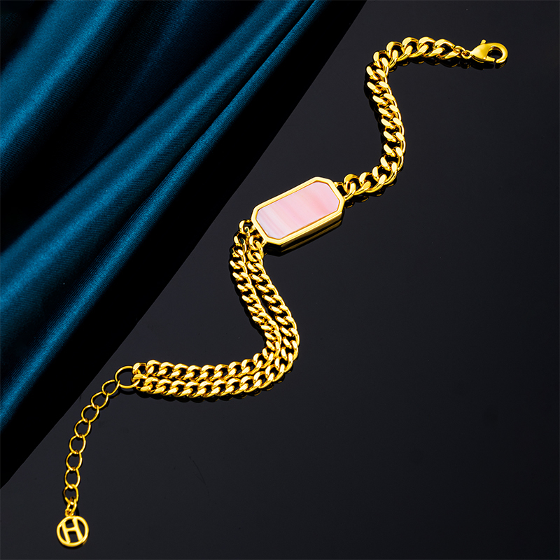Pink Conch Square Cuban Chain Bracelet for Women