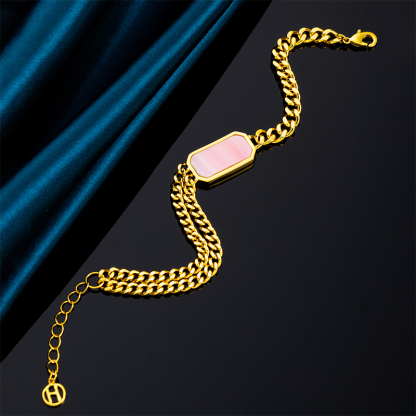 Pink Conch Square Cuban Chain Bracelet for Women