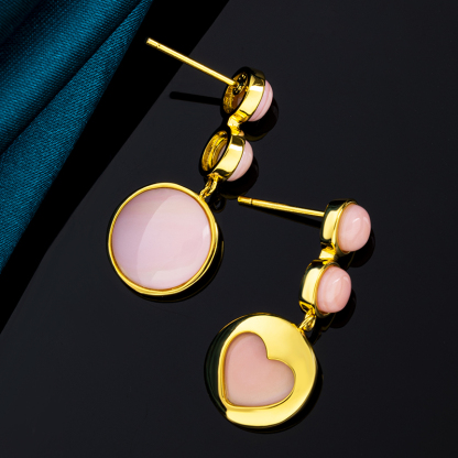 Delicate Heart Queen Conch & Pink Tassel Drop Earrings