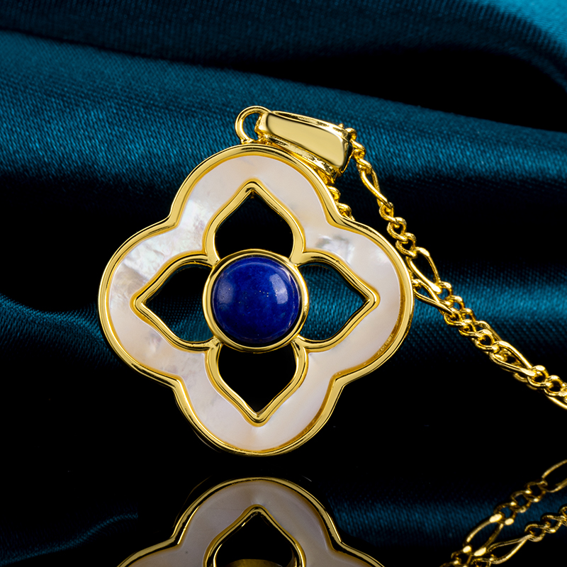 Elegant MOP & Lapis Lazuli Clover Choker | Luxe