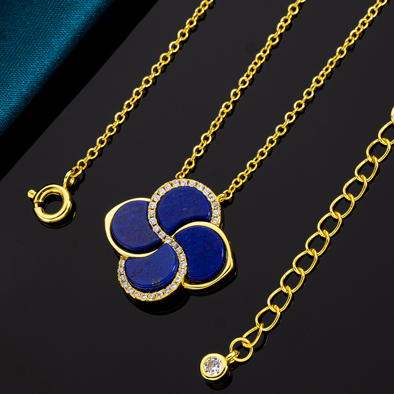 Elegant Lapis Lazuli Four Leaf Clover Necklace