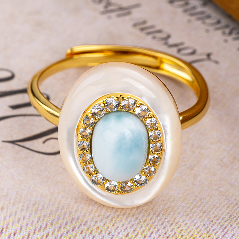 Larimar & MOP Oval Ring - Natural Gemstone Resort Elegance