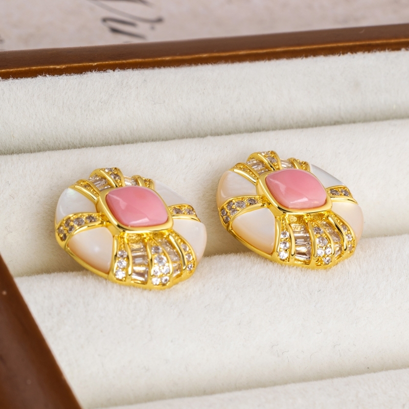 Premium Round Earrings - Oceanic Conch & White MOP, Handcrafted