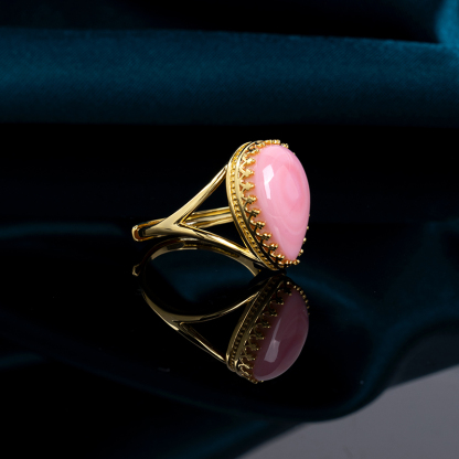 Natural Queen Conch Pink Teardrop Ring for Women