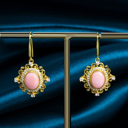 French Chic Queen Conch Drop Earrings | Gold Plated, Lace Design