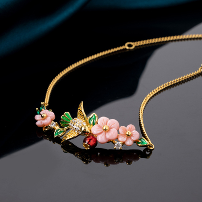 Pink Queen Conch Bracelet: Carved Plum Blossom & Birds | Women