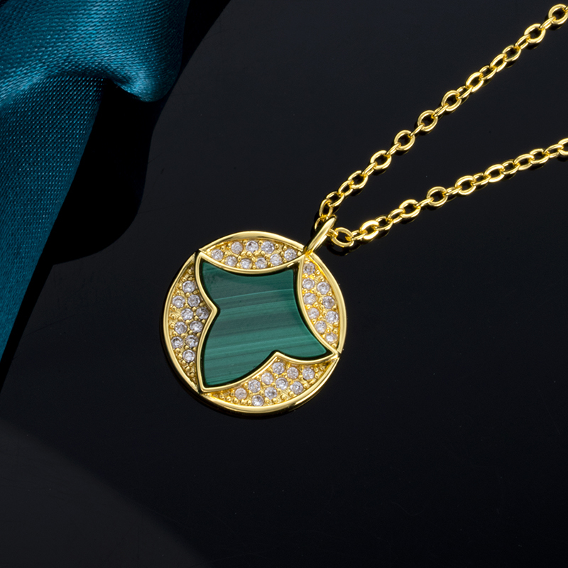 Natural Malachite - Maple Leaf Necklace, Women's Delicate Collarbone Chain
