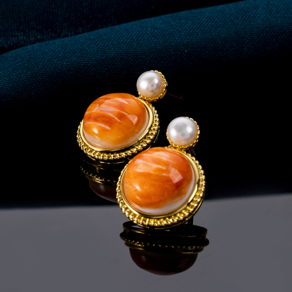 2025 Bestselling Natural Spiny Oyster Shell Round Studs - Glamorous Inlaid Earrings for Sweet Style, Hypoallergenic Wholesale Jewelry with Bulk Order Discounts