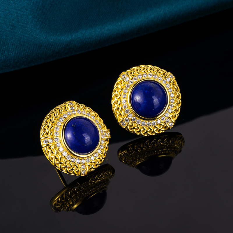 Natural Lapis Lazuli Round Earrings – Vintage Opulence Meets Modern Minimalism