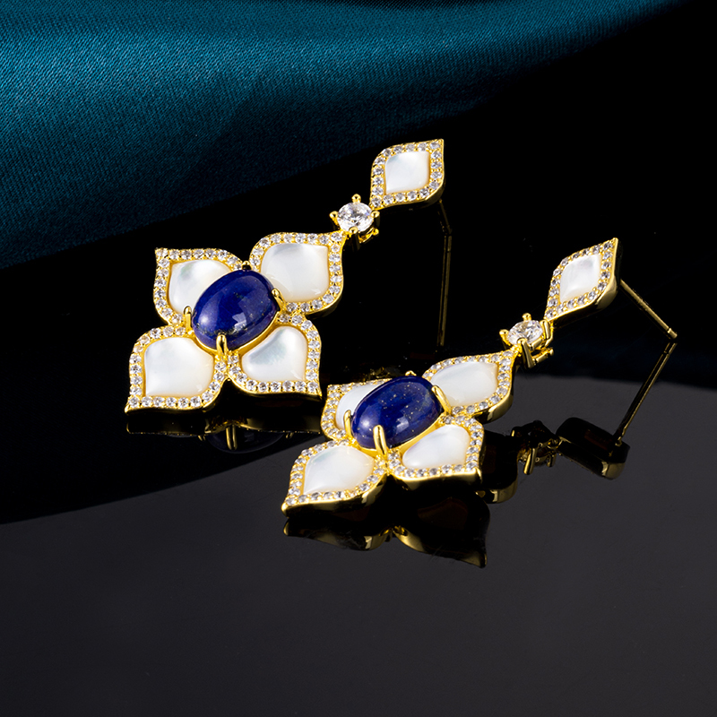 Natural Lapis & Pearl Studs – 18K Gold Plated Heirloom for Everyday Radiance