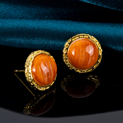 Round Hammered Spiny Oyster Earrings – Textured Shell Studs