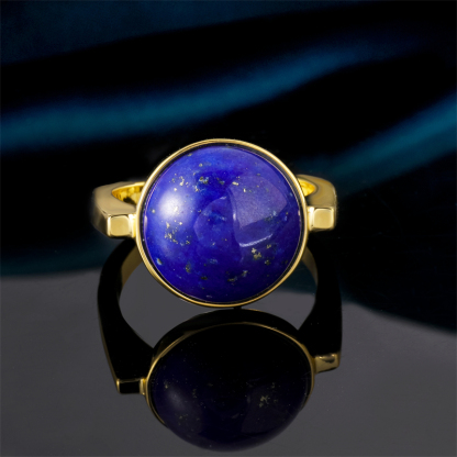 Natural Raw Lapis Lazuli Minimalist Ring – 18K Gold Plated Niche Design Women's Index Finger Jewelry