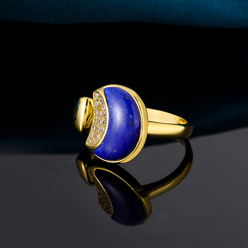 Adjustable Lapis Lazuli Moon Ring – A Starry Gift for the Unconventional