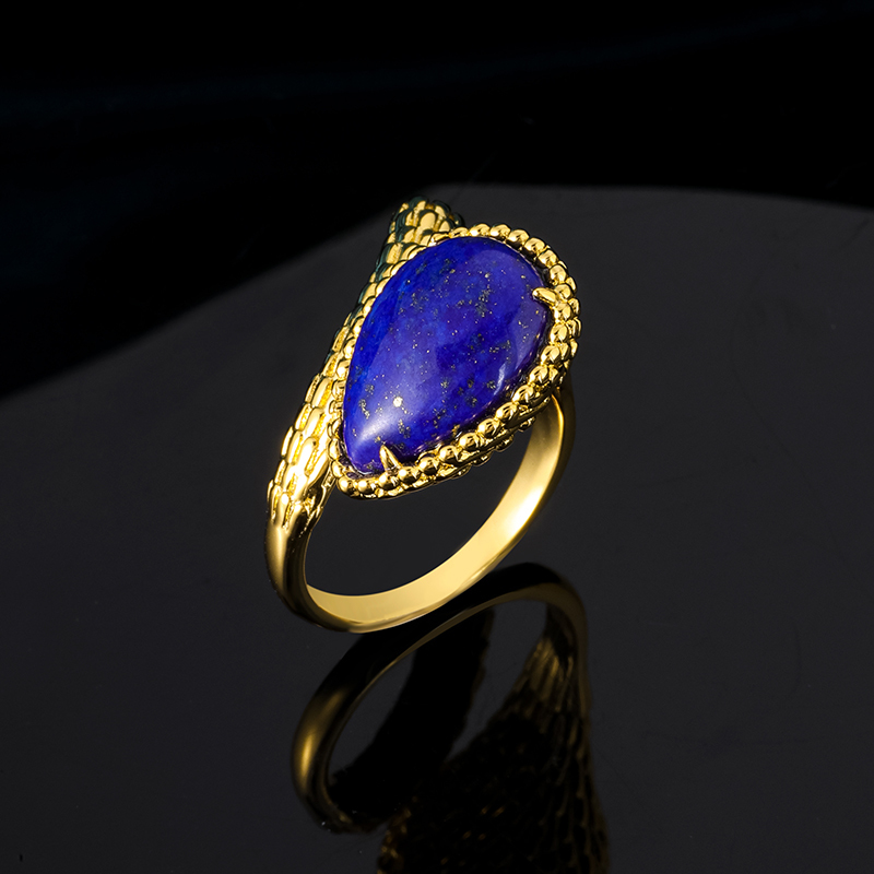 Lapis Lazuli Serpent Ring – Thick 18K Gold Plated Bold Statement Jewelry, Instagram-Worthy Index Finger Ring