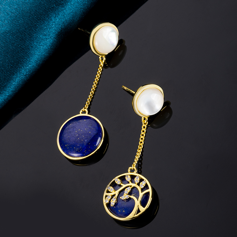 French Court-Style Lapis Lazuli Earrings | Genuine Gemstone Drops & Studs with Ornate Settings – Haute Couture Jewelry of Timeless Grandeur