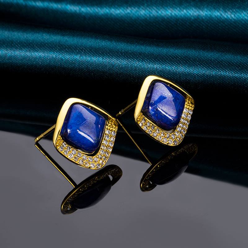 Lapis Lazuli Square Studs - Modern Minimalist Jewelry