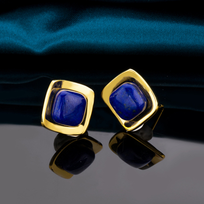 Minimalist Lapis Lazuli Stud Earrings | Geometric Square Design Jewelry