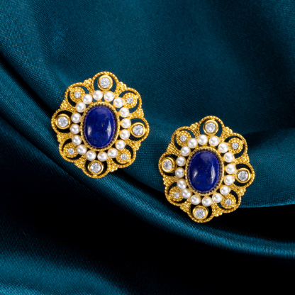 French Style Lapis Lazuli Vintage Stud Earrings