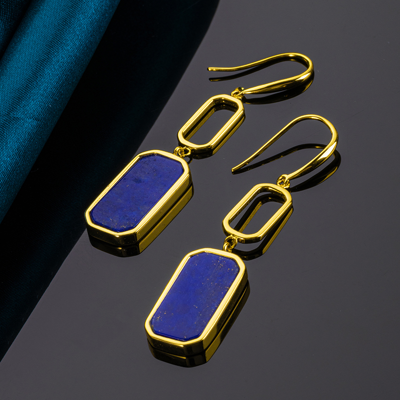 Natural Lapis Lazuli Square Dangle Earrings 
