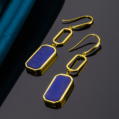 Natural Lapis Lazuli Square Dangle Earrings 