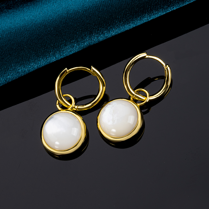 Iridescent Mother of Pearl Dangle Earrings - Valentine's Day Luxury Gift with Gold Plated Chain