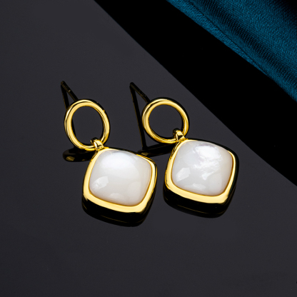 Natural Mother of Pearl Square Earrings - Modern Minimalist Jewelry