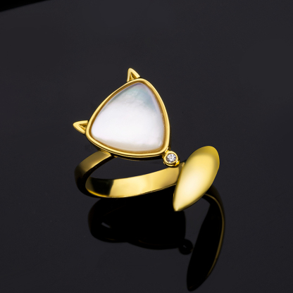 3D White Fox Charm Ring