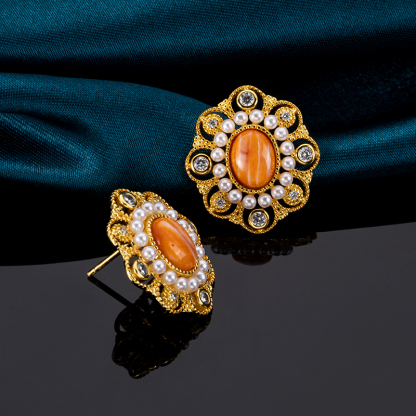 Natural Spiny Oyster Earrings Women – French Royal Style Studs, Handmade Baroque Jewelry