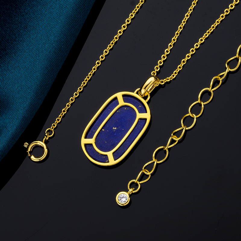Minimalist Oval Lapis Lazuli Statement Necklace for Women