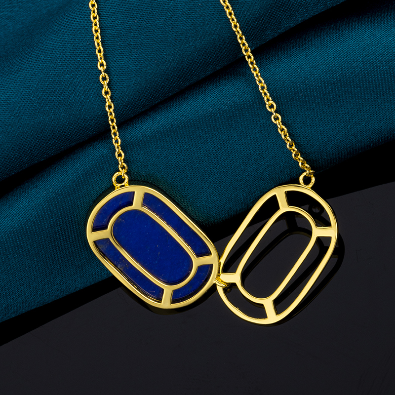 Natural Lapis Lazuli  & 18K Gold French Necklace