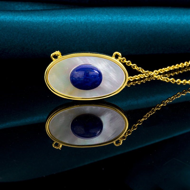 Natural Lapis Lazuli & Mother-of-Pearl Mystic Evil Eye Necklace