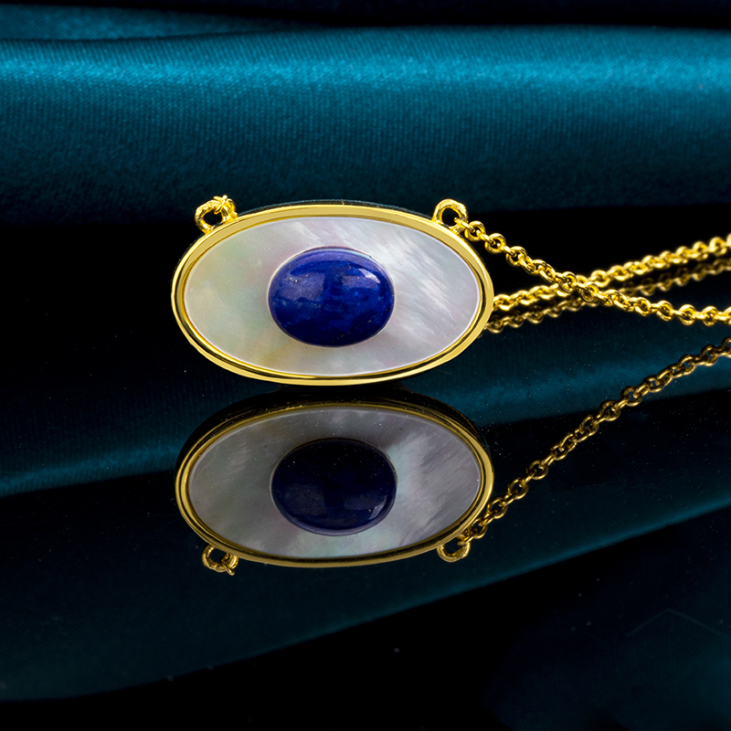 Natural Lapis Lazuli & Mother-of-Pearl Mystic Evil Eye Necklace