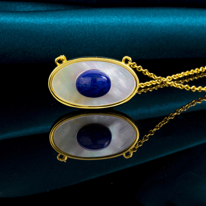 Natural Lapis Lazuli & Mother-of-Pearl Mystic Evil Eye Necklace