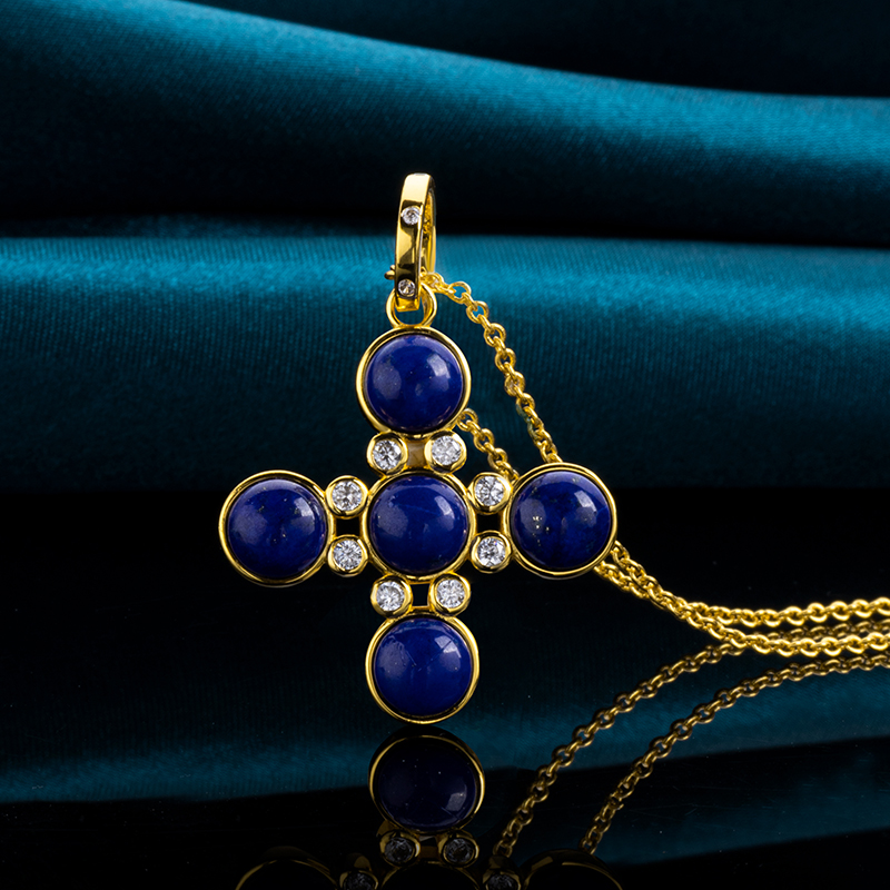 Lapis Lazuli Diamond Cross Statement Necklace