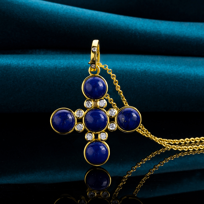 Lapis Lazuli Diamond Cross Statement Necklace