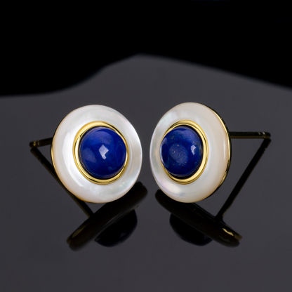 Minimalist Lapis Lazuli Round Stud Earrings - Bohemian Style