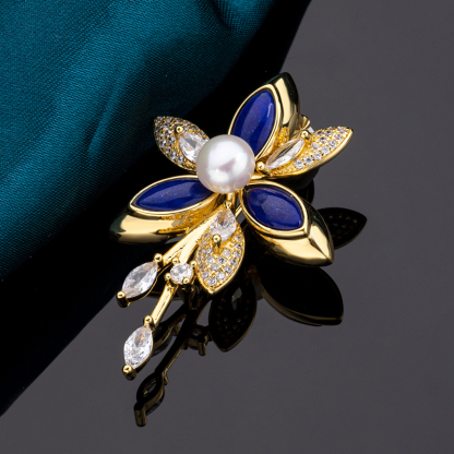 Luxury Lapis Floral Brooch | EU Bestseller