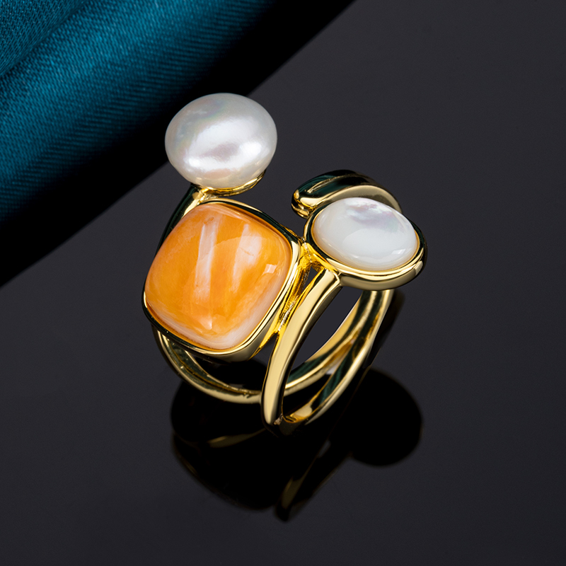 Natural Spiny Oyster Ring Women – Fashion Freshwater Pearl Jewelry, Ethical Shell Gift