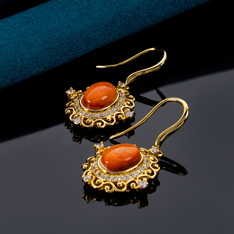 French Court-Style Oval Earrings with Natural Spiny Oyster Shell