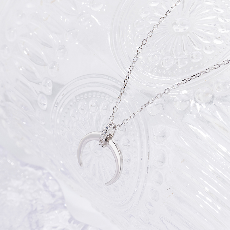 S925 Crescent Moon Necklace - Sterling Silver Women's Jewelry