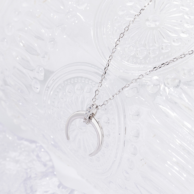 S925 Crescent Moon Necklace - Sterling Silver Women's Jewelry