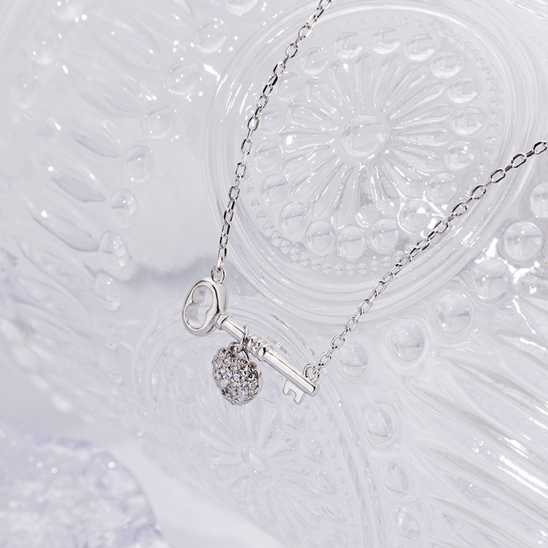 925 Heart Key Necklace - Sterling Silver Romantic Jewelry