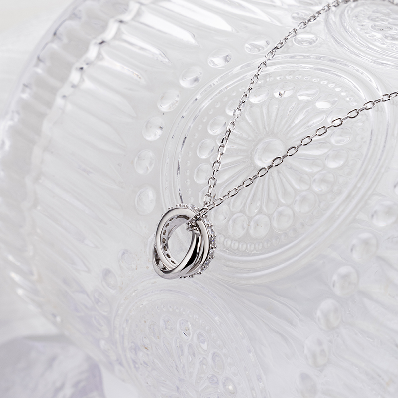 S925 Interlocking Hoop Necklace - Diamond Accent Minimalist Jewelry